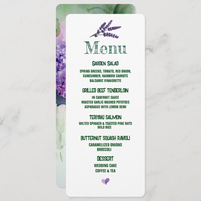 Elegant Lilac Flowers Wedding  Menu (Front/Back)