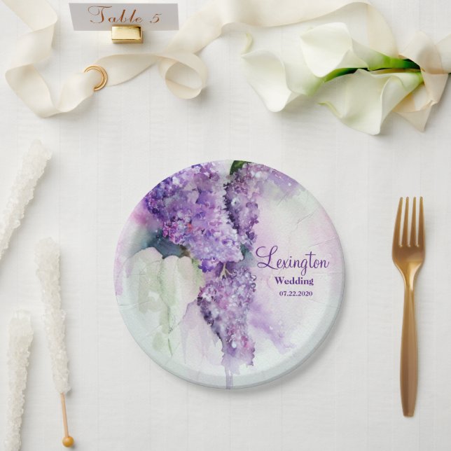 Elegant Lilac Flowers Wedding  Paper Plate (Wedding)