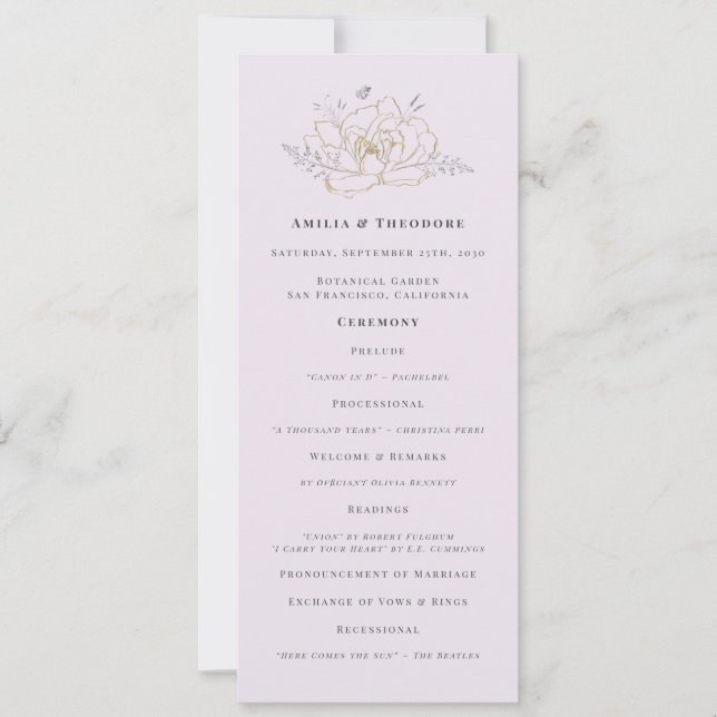 Elegant Lilac Gold Floral Wedding Program (Front)