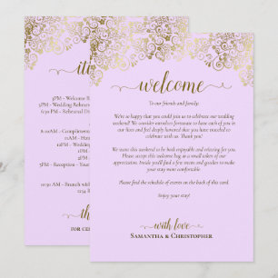 Elegant Lilac & Gold Wedding Welcome & Itinerary Programme