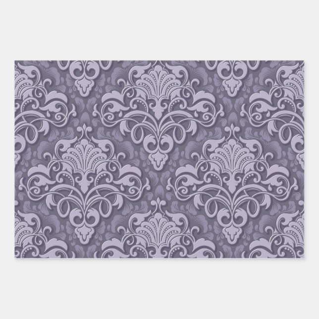 Elegant lilac, green, pink set of 3  wrapping paper sheet (Front)