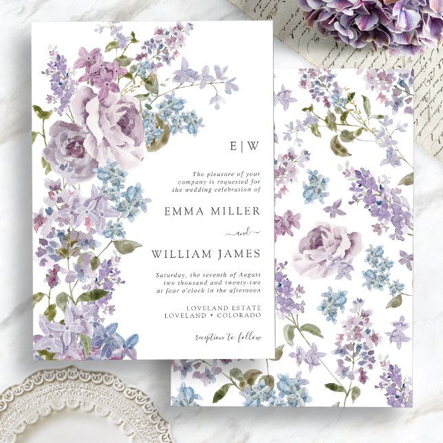 Elegant Lilac Greenery Wedding Invitation (Elegant Lilac Greenery Wedding Invitation with Monogram by Painted Paperie
)