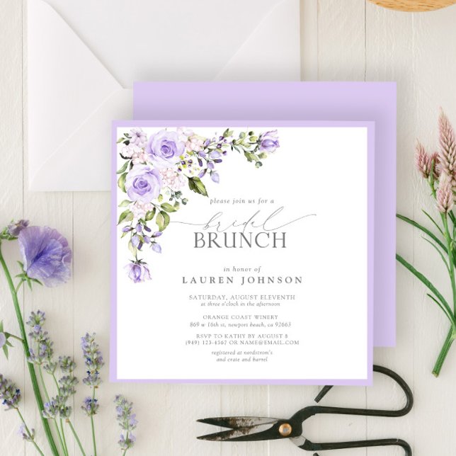 Elegant Lilac Lavender Botanical Bridal Brunch Invitation (Easily personalize this bridal brunch invitation for the perfect celebration of the bride to be!)
