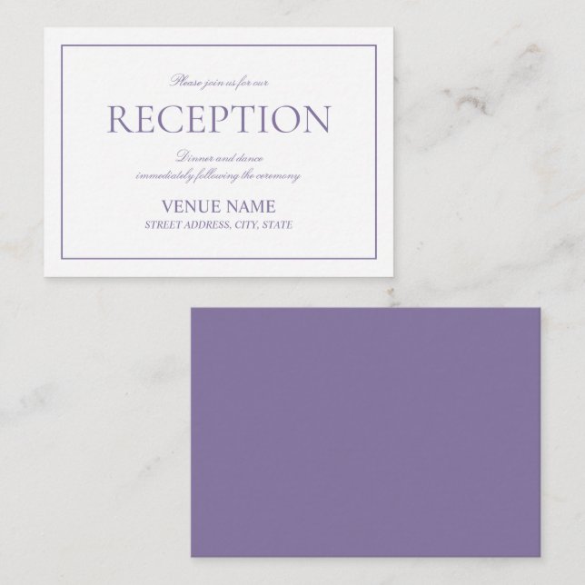 Elegant Lilac Lavender Classic Script Reception Enclosure Card (Front/Back)