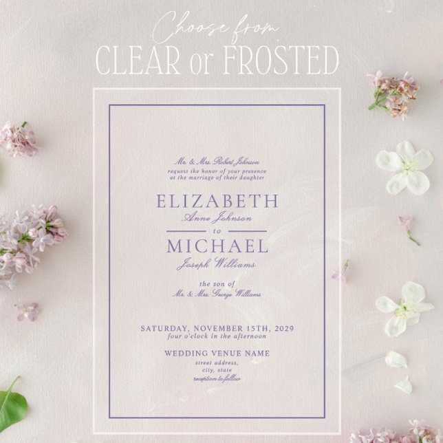 Elegant Lilac Lavender Classic Script Wedding Acrylic Invitations (Creator Uploaded)