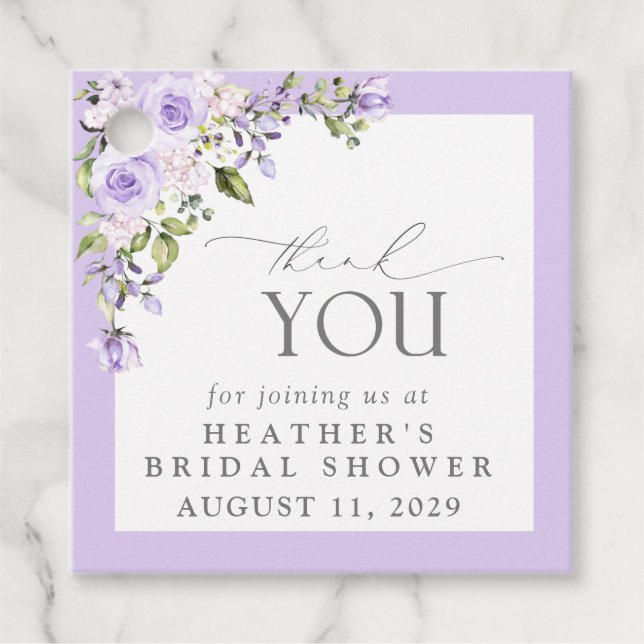 Elegant Lilac Lavender Floral Bridal Shower Favour Tags (Front)