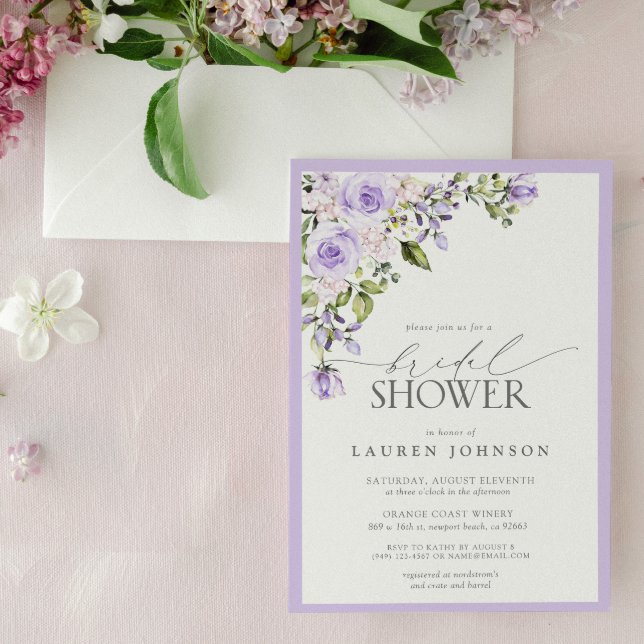 Elegant Lilac Lavender Floral Bridal Shower Invitation (Creator Uploaded)