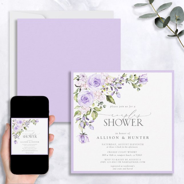 Elegant Lilac Lavender Floral Couples Shower Invitation (Creator Uploaded)