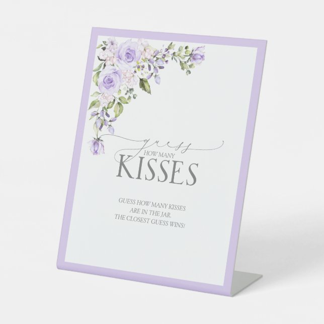 Elegant Lilac Lavender Floral How Many Kisses Pedestal Sign (Front)