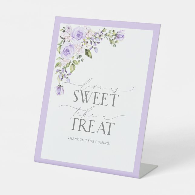 Elegant Lilac Lavender Floral Shower Sweet Treat Pedestal Sign (Front)