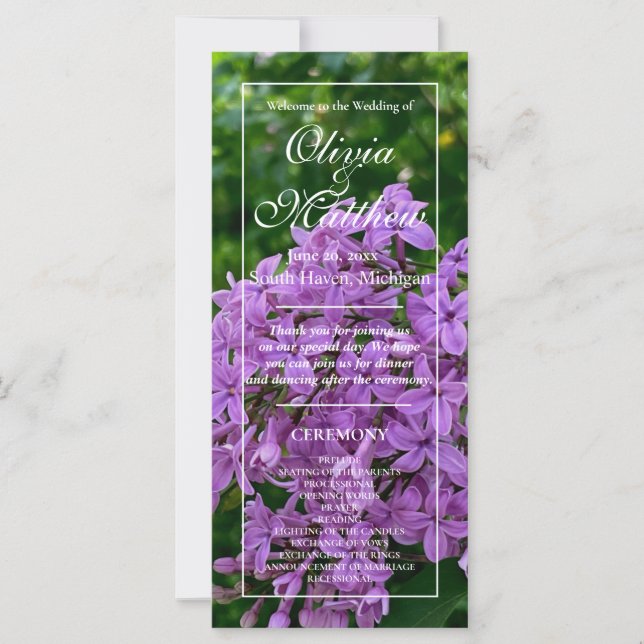 Elegant Lilac lavender floral Wedding program (Front)