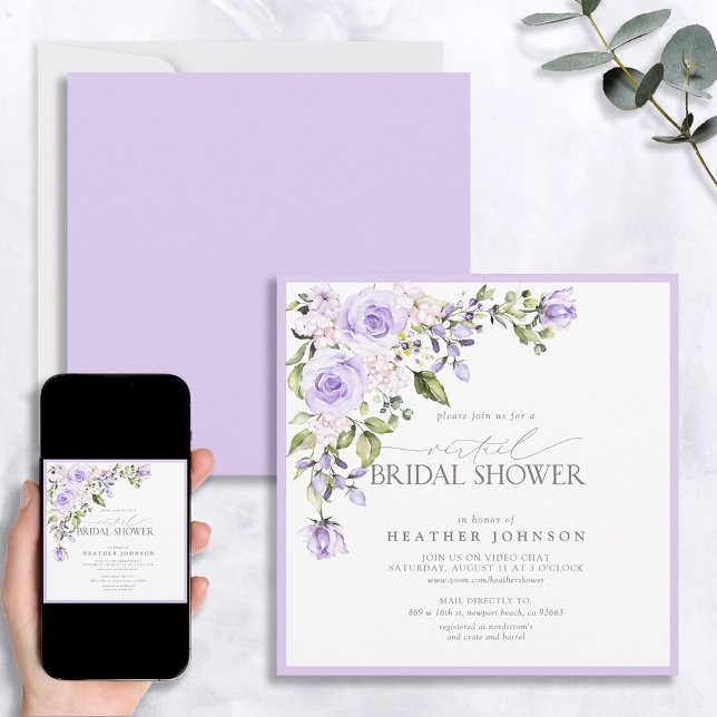 Elegant Lilac Lavender Virtual Bridal Shower Invit Invitation (Creator Uploaded)