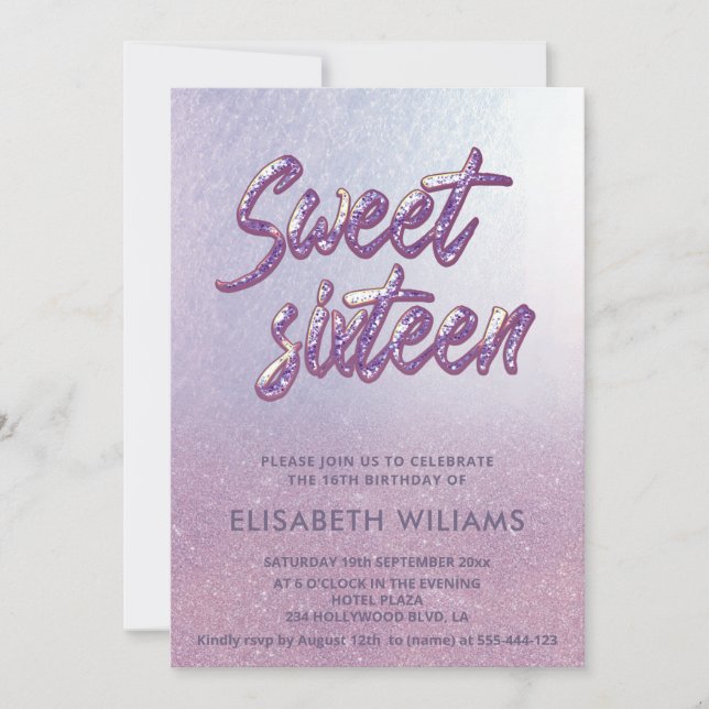 Elegant lilac minimalist chic glitter calligraphy  invitation (Front)