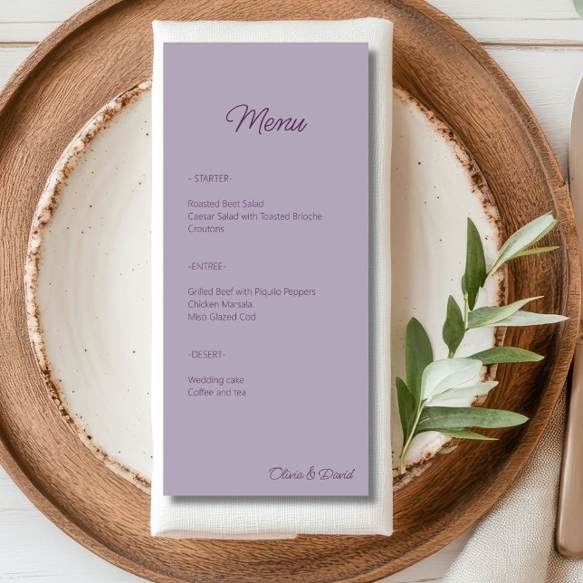 Elegant lilac Minimalist Wedding Menu (Creator Uploaded)
