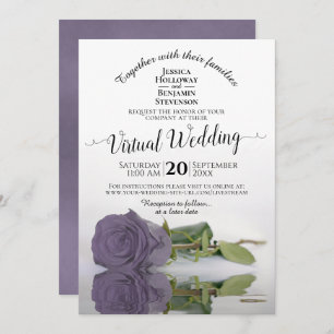 Elegant Lilac or Dusty Purple Rose Virtual Wedding Invitation