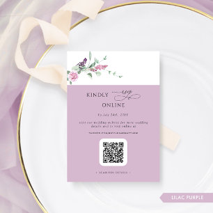 Elegant Lilac Pastel Floral  RSVP Online, QR Code  Enclosure Card