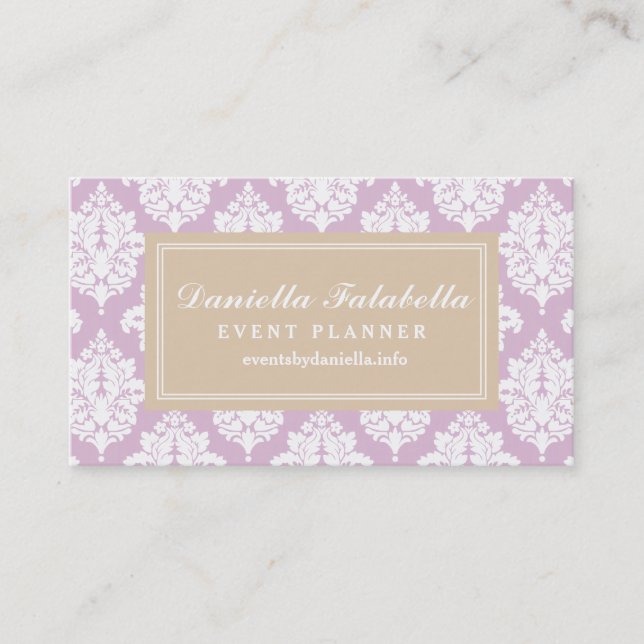 Elegant Lilac Purple Damask Personalised Business Card (Front)