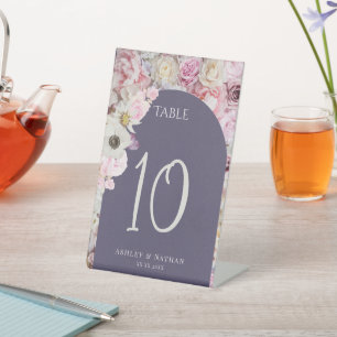 Elegant Lilac Purple Floral Arch wedding Table Pedestal Sign