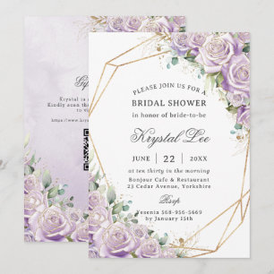 Elegant Lilac Purple Floral Gold Bridal Shower Invitation