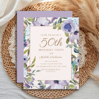 Elegant Lilac Purple Floral Greenery 50th Birthday
