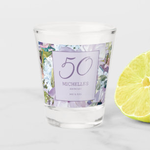 Elegant Lilac Purple Floral Greenery 50th Birthday Shot Glass