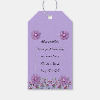 Elegant Lilac Purple Floral Pearl Wedding Favour Gift Tags