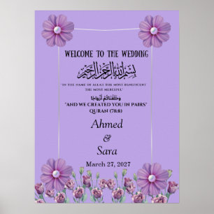 Elegant Lilac Purple Floral Pearl Wedding Poster