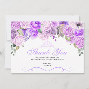 Elegant Lilac Purple Floral Quinceanera Thank You Card