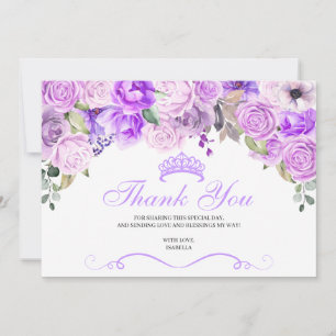 Elegant Lilac Purple Floral Quinceanera Thank You  Card