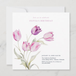 Elegant Lilac Purple Floral Watercolor Tulips Invitation