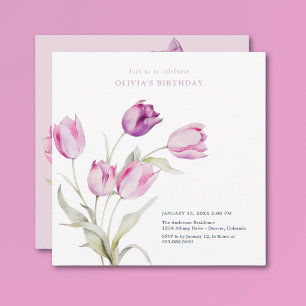 Elegant Lilac Purple Floral Watercolor Tulips Invitation