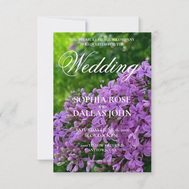 Elegant Lilac purple floral Wedding invitations  (Front)