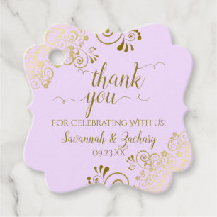 Elegant Lilac Purple Gold Curls Wedding Thank You Favour Tags