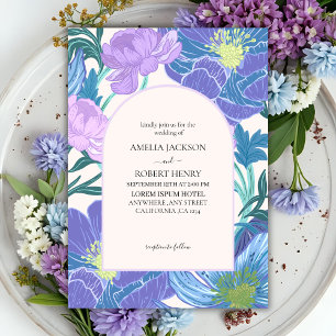 Elegant Lilac & Purple hand drawn Floral Wedding Invitation