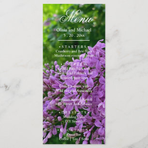 Elegant Lilac purple lavender floral Wedding Menu