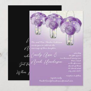 Elegant Lilac Purple Mason Jar Firefly Wedding Invitation