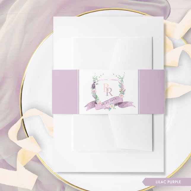 Elegant Lilac Purple Pastel Monogrammed Wedding Invitation Belly Band (Creator Uploaded)