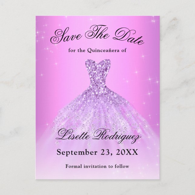 Elegant Lilac Purple Quinceanera Save The Date Postcard (Front)