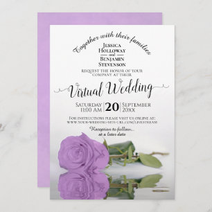 Elegant Lilac Purple Romantic Rose Virtual Wedding Invitation