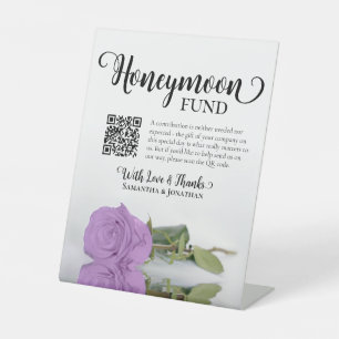 Elegant Lilac Purple Rose Honeymoon Fund QR Code Pedestal Sign