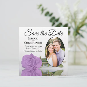 Elegant Lilac Purple Rose & Oval Photo Wedding Save The Date