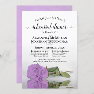 Elegant Lilac Purple Rose Wedding Rehearsal Dinner Invitation