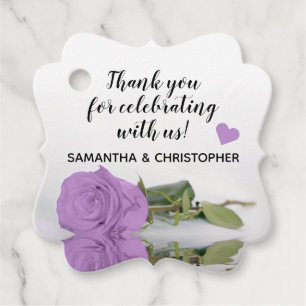 Elegant Lilac Purple Rose Wedding Thank You Favour Tags