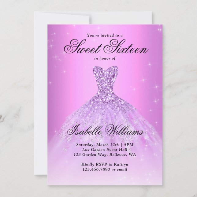Elegant Lilac Purple Sweet Sixteen 16th Birthday Invitation (Front)