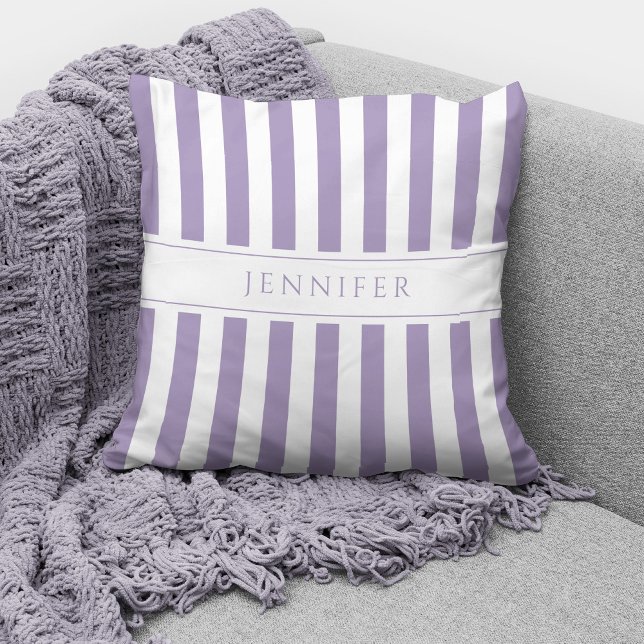Elegant Lilac Purple & White Stripes Pattern Name  Cushion (Creator Uploaded)
