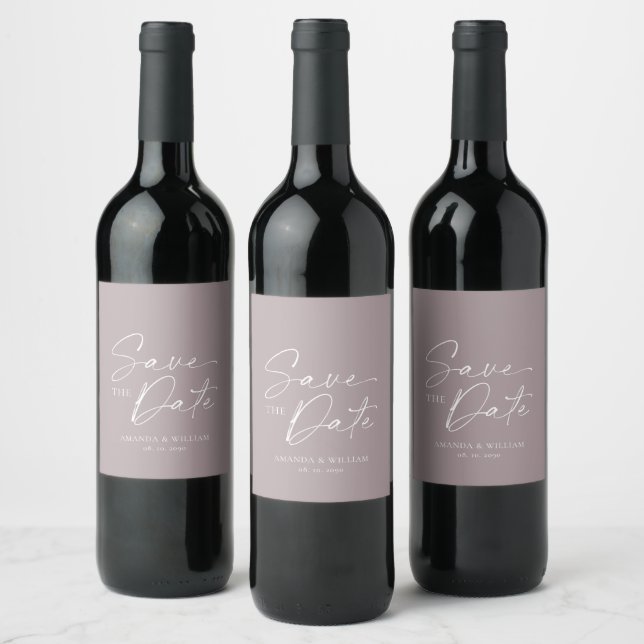 Elegant Lilac Save the Date Wine Label (Bottles)