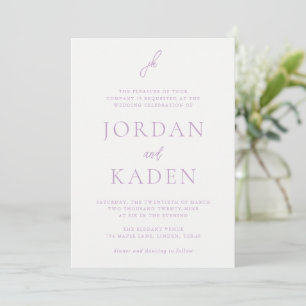 Elegant Lilac Script Monogram Wedding Invitation