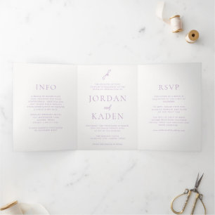 Elegant Lilac Script Monogram Wedding Tri-Fold Invitation