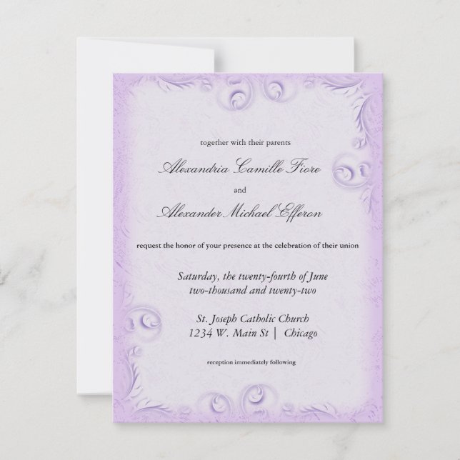 Elegant Lilac Scrollwork Formal Wedding Invite (Front)
