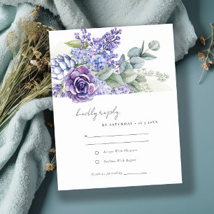 Elegant Lilac Succulent Eucalyptus Foliage Wedding RSVP Card